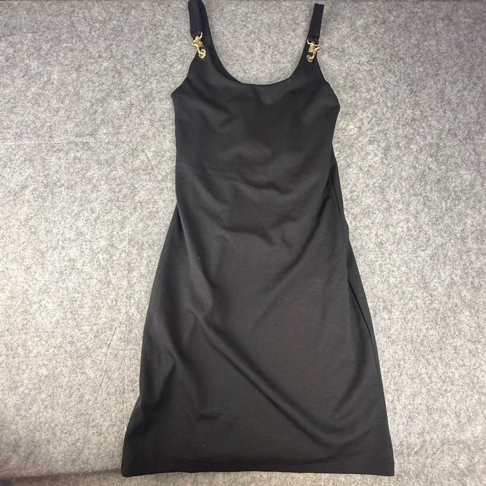 Zara Trafaluc Black Mini Dress Gold Lobster Claw Hardware Straps Size M NWT